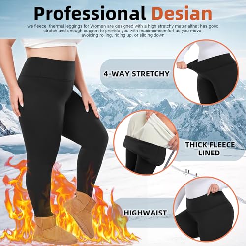 Thermal Fleece Lined Leggings for Women - Tummy Control, C-Navy 4X-Large