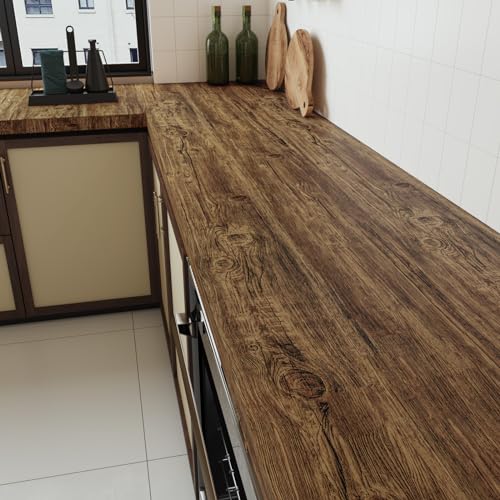VaryPaper 15.7''x78.7'' Rustic Dark Brown Wood Peel and Stick Wallpaper Wood Grain Contact Paper for Countertops Waterproof Removable Self Adhesive Wooden Vinyl Wrap for Cabinets Desk Table Furniture
