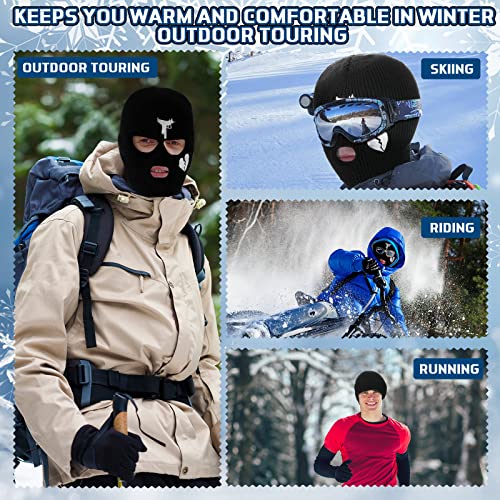 3-Hole Knitted Ski Mask - Windproof Balaclava Full Face Cover - Black