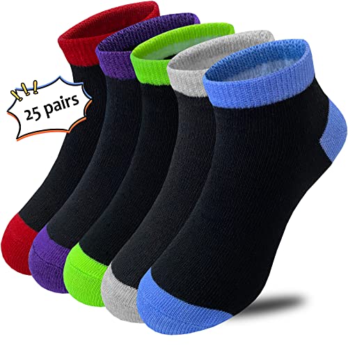 Tsmollyu Boys Socks 25 Pairs 8-10 Years Multicolor - Ankle Athletic Half Cushioned Low-Cut