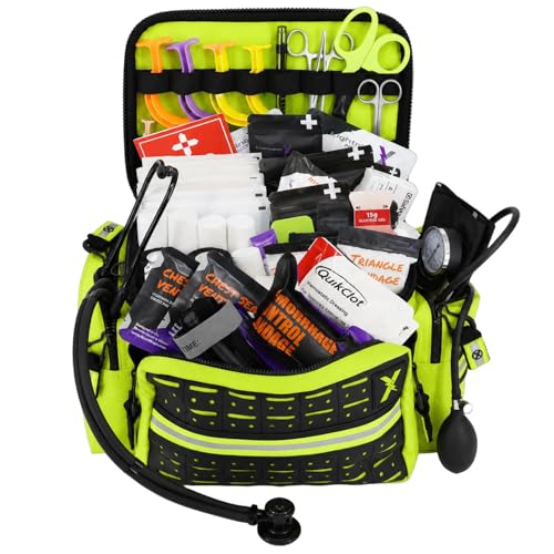 Mid-Sized First Responder EMT Bag with 248+ Supplies - Fluorescent Yellow