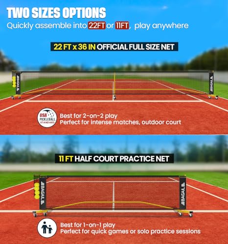 Portable Pickleball Net Set - 22FT/11FT with Ball Collector & Wheels - Yellow + Black