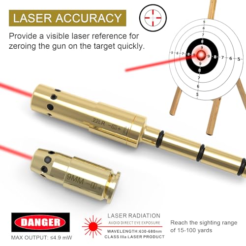 Boresight Kit for 22LR & 9MM - Brass Laser Dot for Hunting