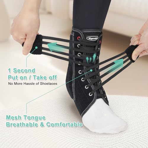 Vigorwise Black Medium Ankle Brace with Metal & Plastic Side Stabilizers, Quick Lacing Support