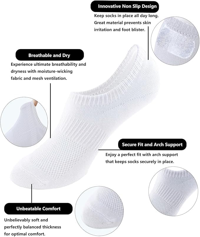 ACCFOD No Show Socks for Women - Cotton Thin Low Cut Non-Slip Invisible Liner - 6 Pairs