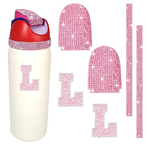 Rhinestone Letter Stickers for Water Bottles - Waterproof Decal Set - Pink L