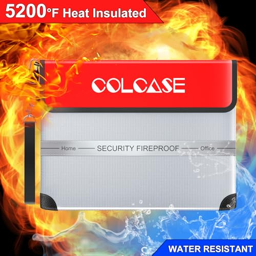 COLCASE Fireproof Document Bag with Lock 5200¢µ Heat Insulated Waterproof and Fireproof Bag with Zipper Fireproof Bag Storage for Money, Documents,Passport and Valuables 15 x 11 inches