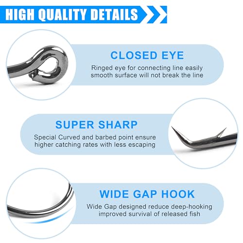 Circle Hooks for Saltwater Fishing - 50pcs 3/0 High Carbon Steel