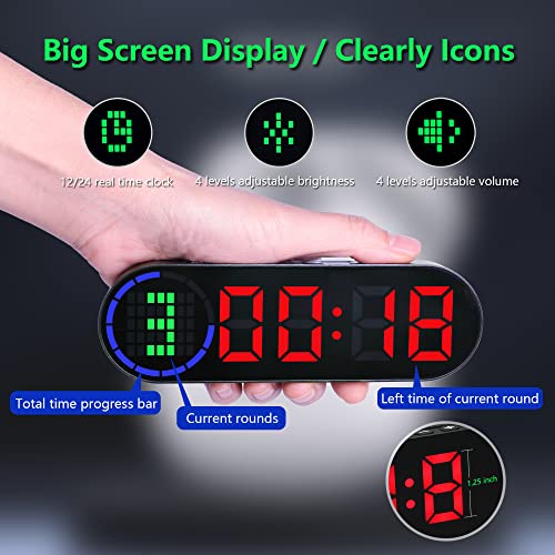 Portable Gym Timer with Progress Bar - Rechargeable Black+Red