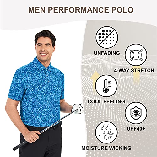 Damipow Dry Fit Golf Polo Shirt for Men – Short Sleeve, Blue, X-Large