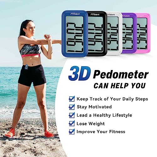 3D Pedometer Step Counter for Walking - Purple Clip Tracker