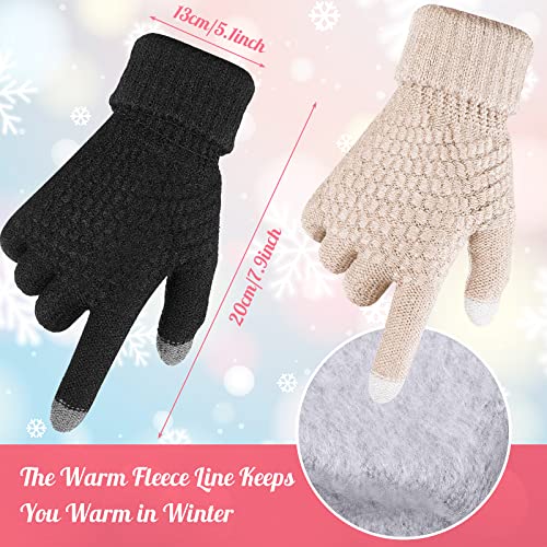 Jeere 4-Piece Women Winter Hat & Gloves Set, Fleece Lined Beanies & Touchscreen Gloves, Black & Beige
