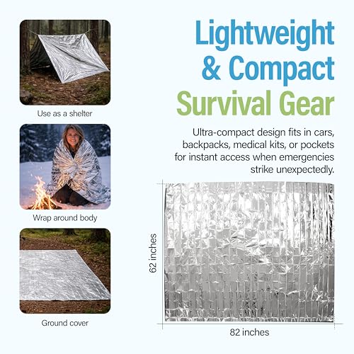 Emergency Mylar Thermal Rescue Blanket - 82" x 62" Silver Foil Sheet
