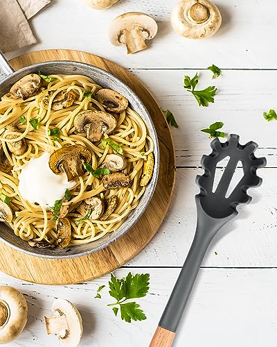 Badiano Grey Silicone Pasta Fork 12.8in Non-Stick Noodle Spoon Kitchen Utensil
