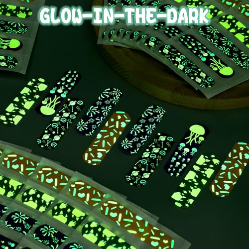 Kids Glow-in-the-Dark Waterproof Bandages - 50 Count Assorted Patterns