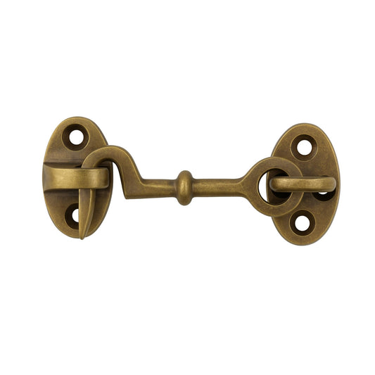 STALLION HARDWARE 2.75 Inch Solid Brass Cabin Hook Latch – Vintage Antique Finish Hook and Eye for Windows, Cabinets, Barn Doors, Small Shutters & DIY Projects – Decorative Brass Hardware