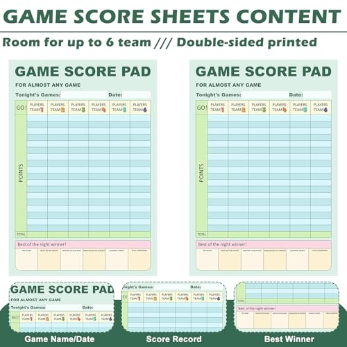 30 Sheets Game Score Pads - Double Sided Score Tracker, 6 x 9 Inch