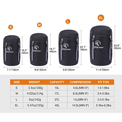 REDCAMP Black 40L Nylon Compression Stuff Sack for Sleeping Bags - Lightweight Backpacking Gear