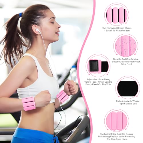 Teikugv Pink2 Wrist Weights Set of 2 - 1lb Adjustable Silicone Ankle & Wrist Weights