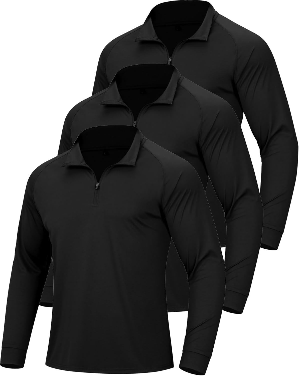 Skiennix Men's Quarter Zip Pullover Athletic Shirt - Quick Dry Long Sleeve for Running & Gym | 3-Pack