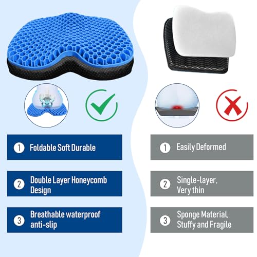 Ohaayoo Blue Kayak Seat Cushion - Thick Gel Anti-Slip Waterproof Sit-On Pad