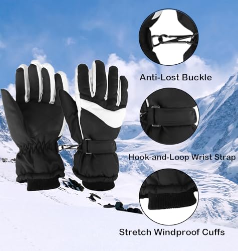 Thermal Winter Ski Gloves - Windproof Touchscreen Snowboard Gloves - Black