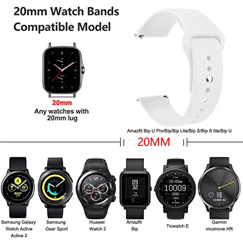 20mm Soft Silicone Sport Watch Bands for Amazfit GTS/GTR/Bip - 4 Pack Black, Wine Red, White, Gray