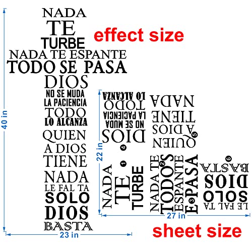 "Nada te turbe"Wall Sticker "Solo Dios Basta"Wall Decor Cross Wall Decal~Spanish Quote Decals for Family Decoration Effect Size:23"x40"inch (Black-JWH286-NADA)