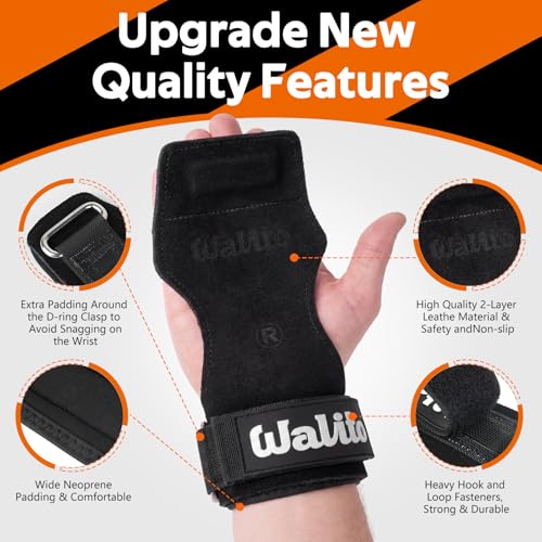 Premium Weightlifting Wrist Straps - Adjustable Leather Wraps with Neoprene Padding - Black