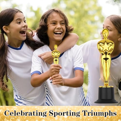 6 Mini Gold Award Trophies - Plastic Statues for Events & Parties