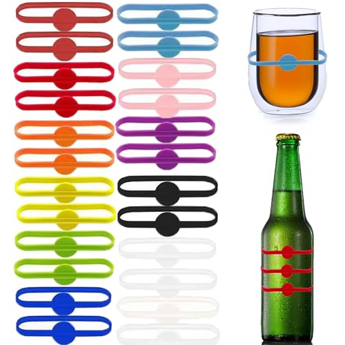 24-Piece Silicone Drink Markers - Colorful Wine Glass Charms