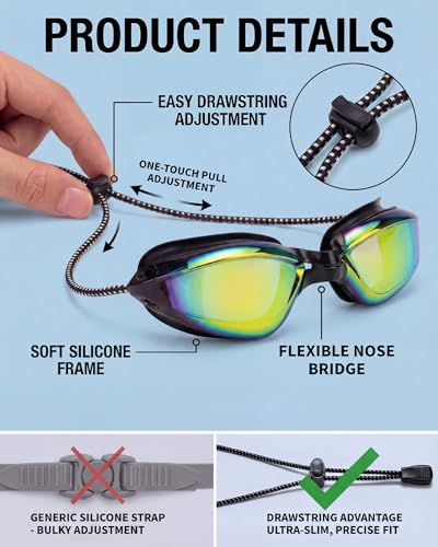 Anti-Fog Swimming Goggles for Adults and Youth - Black with Purple Plating