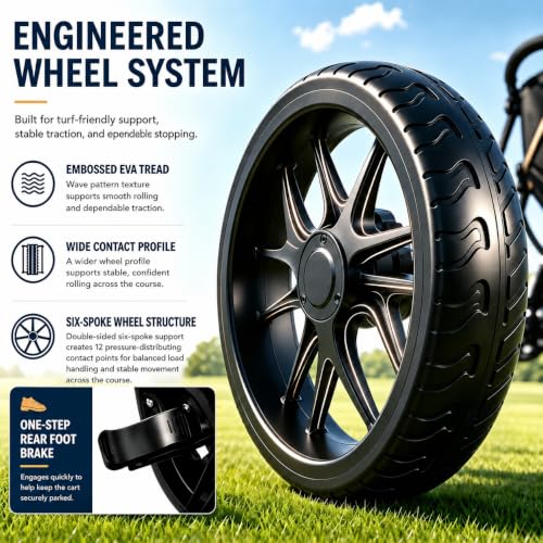 3-Wheel Golf Push Cart with 360° Phone Holder - Black
