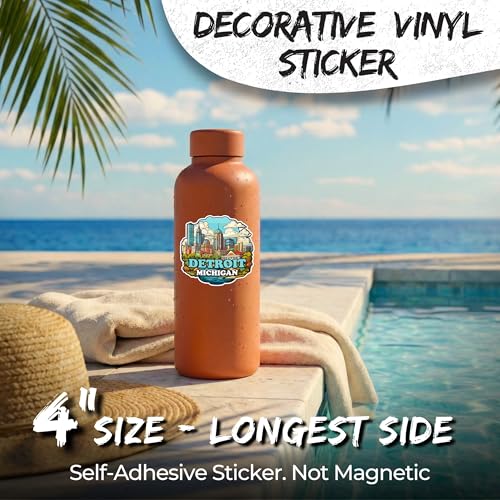 Detroit Michigan Waterproof Vinyl Sticker - 4 Inch Travel Decal