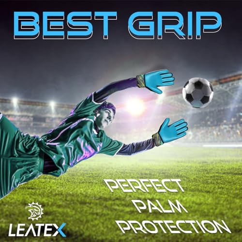 Soccer Goalie Gloves for Kids - Size 4 Cyan with Double Wrist Protection
