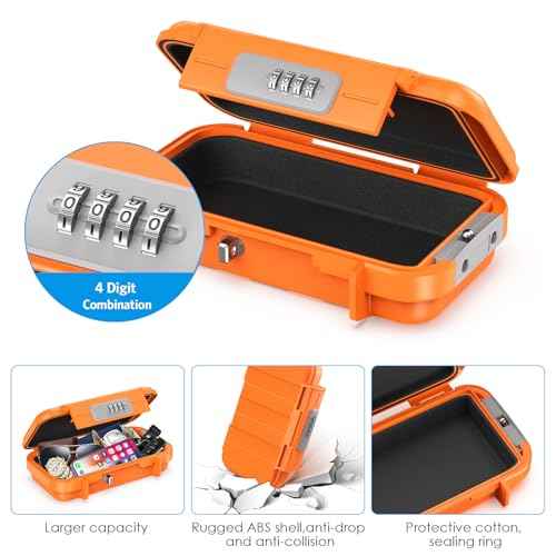 AMIR Portable Combination Lock Box, Security Case Lock Box with Code, Waterproof Anti-Theft Mini Travel Safe Box with Removable Chain, Portable Lock Box for Dorm Beach Hotel