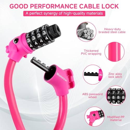 4-Digit Resettable Combination Bike Lock - 3.9 Feet, Pink