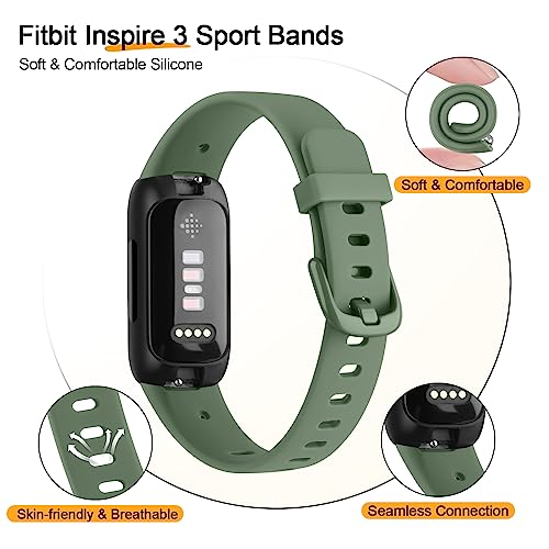 Silicone Bands for Fitbit Inspire 3 - 3 Pack Adjustable Straps - Black, Abyss Blue, Avocado Green