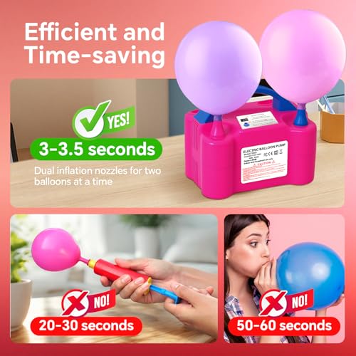 Small Rose Red Electric Balloon Pump 110V 600W Portable Dual Nozzles Party Decor