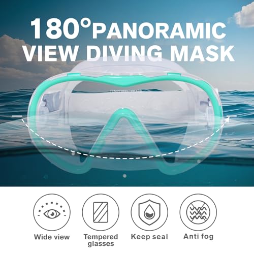 EXP VISION Aqua Dive Mask with Anti-Fog Wide View Snorkeling Goggles - Adult, Tempered Glass, Nose Cover
