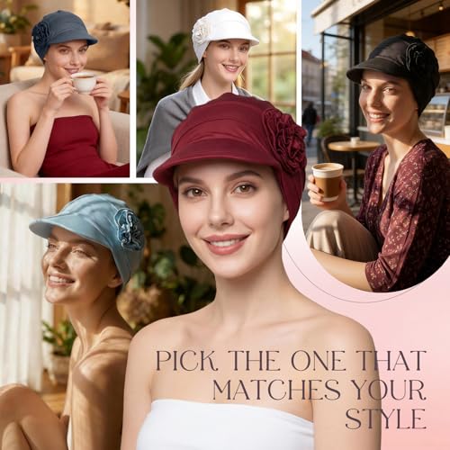 AIPESL 4 Pack Chemo Headwear for Women - Breathable Hair Loss Turbans in Black, Grey, White, Navy