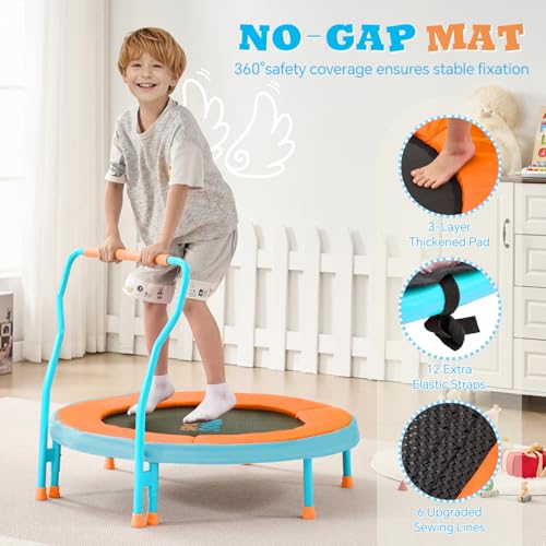 Mini Trampoline for Kids 3-6 with Foam Handle Bar - Orange & Sky Blue