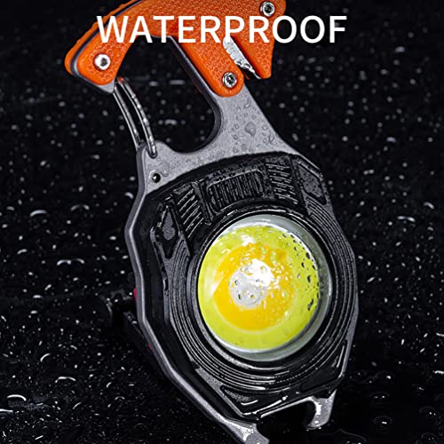 7-in-1 Multitool Keychain Flashlight - Rechargeable COB Light with Carabiner, Bottle Opener, Screwdriver, Magnetic Base - W5147-Orange