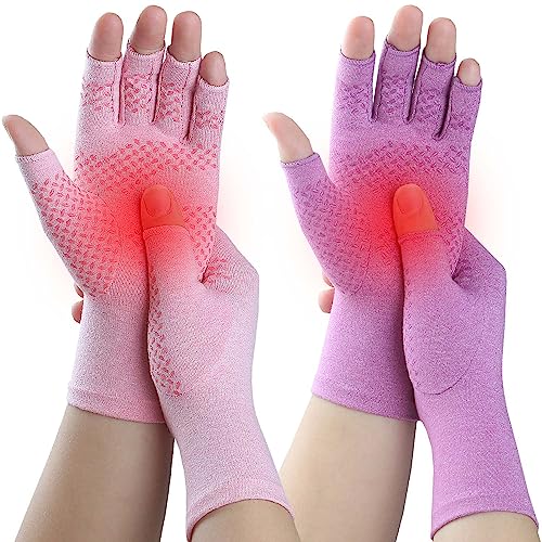 Kecartu Medium Pink and Purple Compression Gloves for Arthritis Support, 2 Pairs