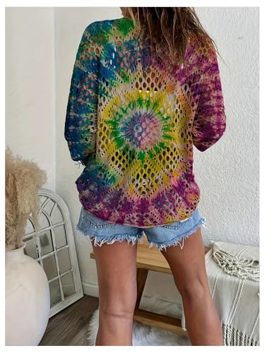 Verdusa Women's Boho Summer Beach Cover Up Lightweight Top Large Blue & Purple