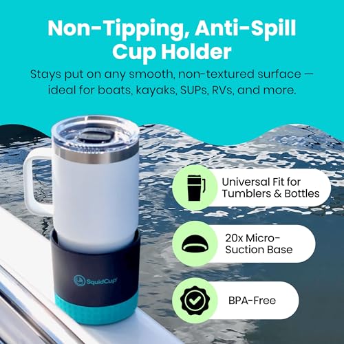 SquidCup Two-Pack Non-Tipping Boat Cup Holders - Black/Teal 12-30 oz Anti-Spill Suction