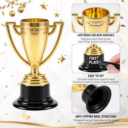 Mini Trophy Cups - 3 Pcs Gold Plastic Award Trophies for Kids & Adults