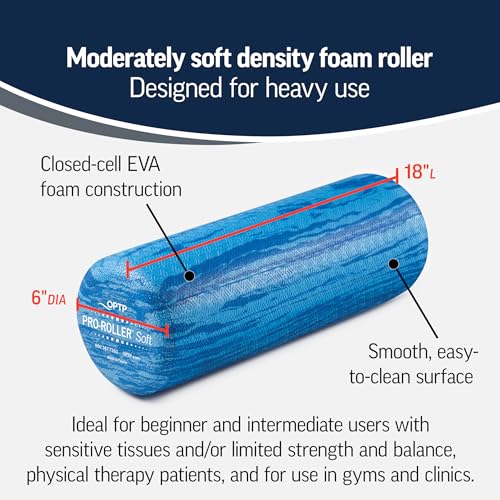 OPTP PRO-Roller Soft Density Foam Roller - 18" x 6" Short Blue for Massage & Exercise