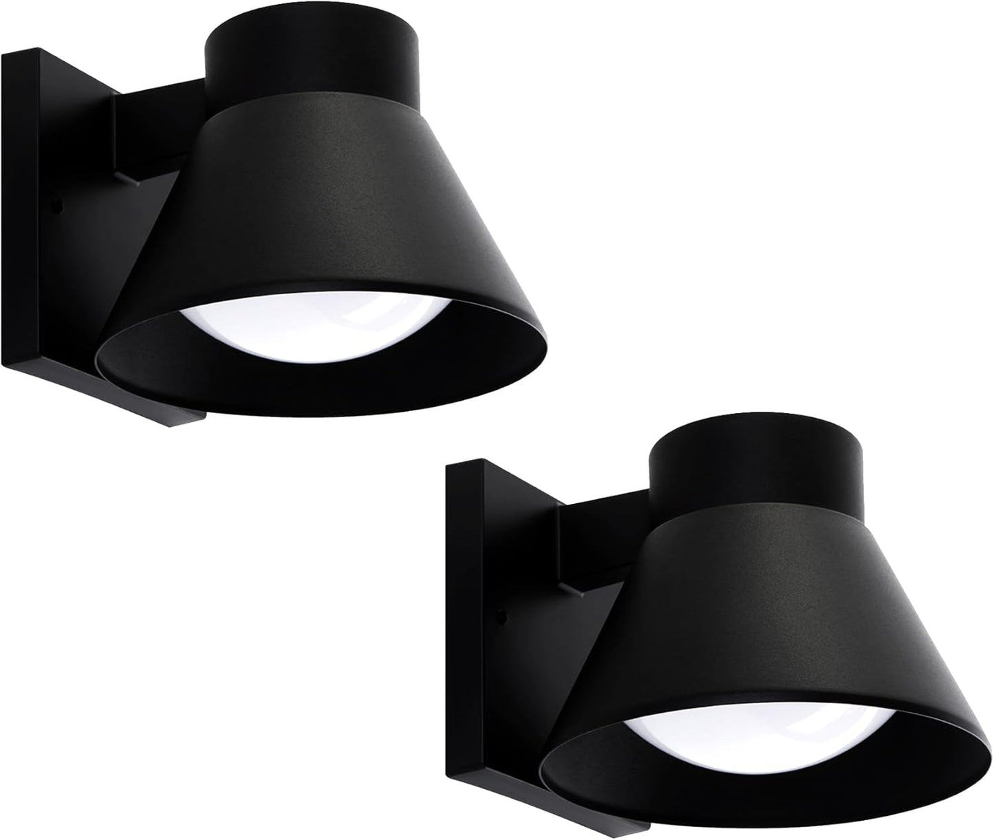 LED Outdoor Wall Lights - 2 Pack Black Waterproof Lanterns for Porch, Patio & Garage