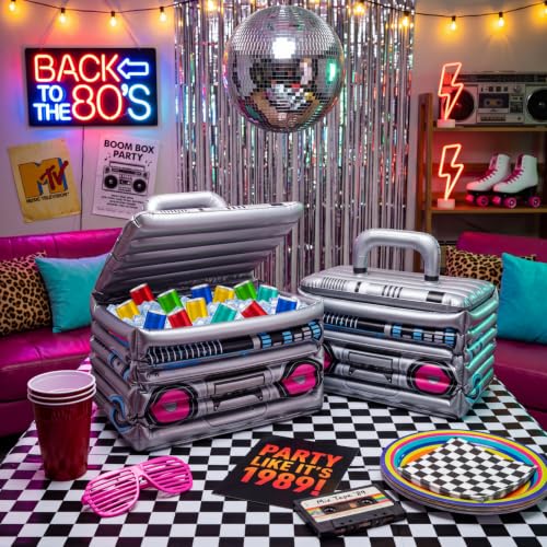 Cunhill 2 Pack Inflatable Retro Boom Box Beverage Coolers for 80s & 90s Parties